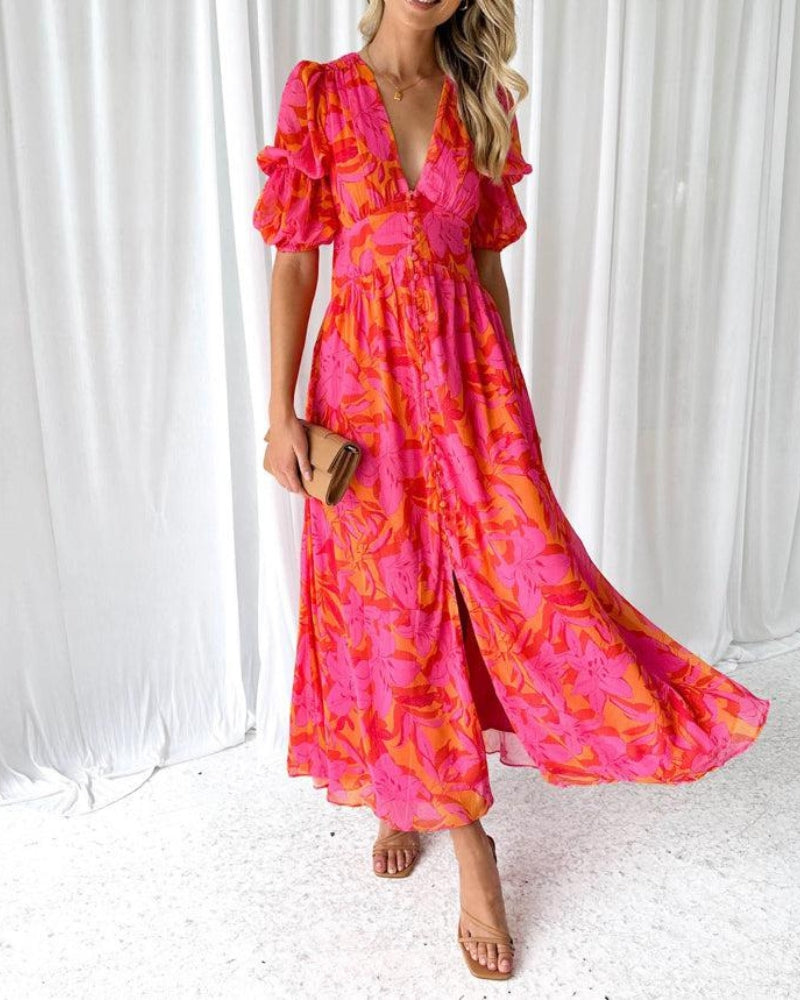 Lavoisier™ | Derana - Robe Maxi Rouge Rose